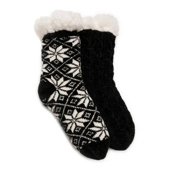 Women's Muk Luks Cabin Socks 2-Pack - Black Snowflake - S/M - NWT - Picture 1 of 1